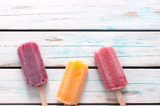 Assorted flavored ice lollies 