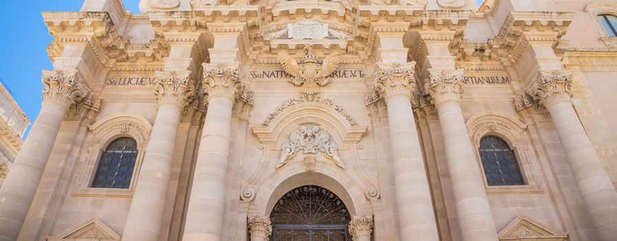 Detail of the baroque Cathedral of Syracuse, Italy, located in the Ortigia area.