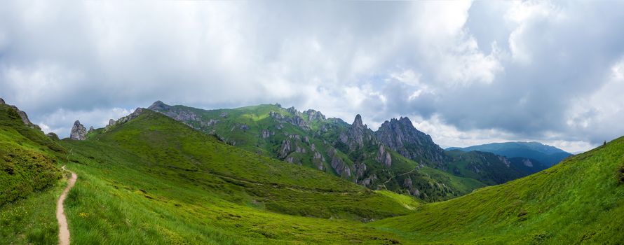 Panoramic view of Mount Ciucas on summer, part of the Carpathian Range from Romania