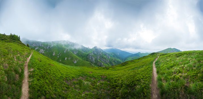 Panoramic view of Mount Ciucas on summer, part of the Carpathian Range from Romania