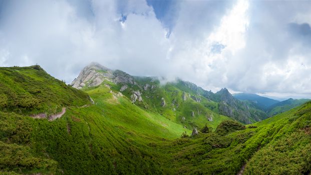 Panoramic view of Mount Ciucas on summer, part of the Carpathian Range from Romania