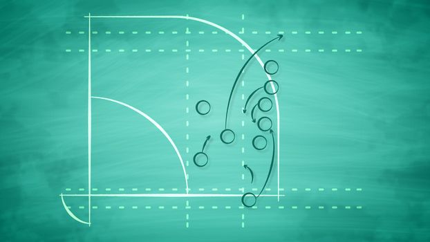 An optimistic 3d illustration of a sport field for American baseball field full of zeroes and arrows. It displays the tactics of a pitcher and a batter wishing to be victorious.