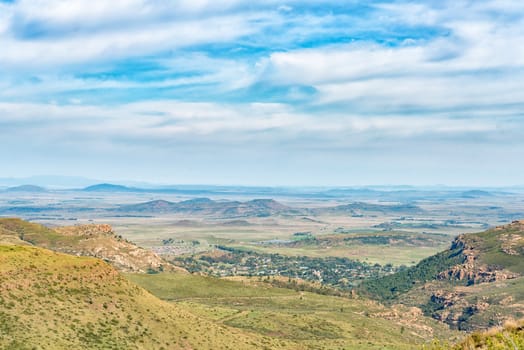 The view from the historic Jouberts Pass at Lady Grey in the Eastern Cape Province. Lady Grey is visible down below