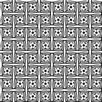 Digital computer graphic - seamless pattern with soccer ball image in a black - white colors for design. The Author - Peshkareva Irina