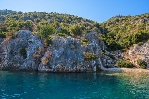 Sea, near ruins of the ancient city on the Kekova island, Turkey