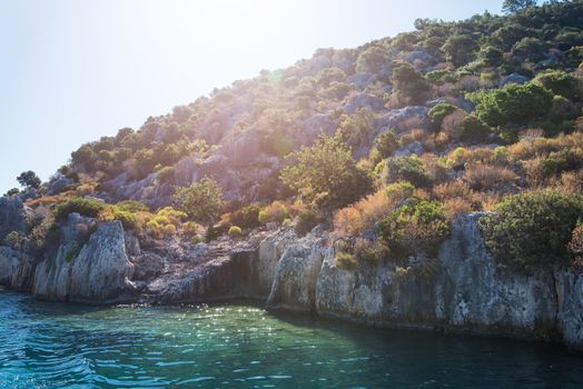 Sea, near ruins of the ancient city on the Kekova island, Turkey