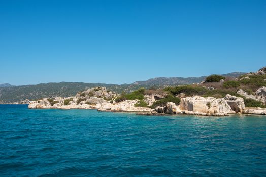 Sea, near ruins of the ancient city on the Kekova island, Turkey