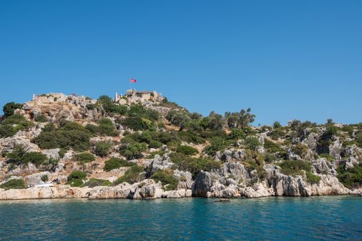 Sea, near ruins of the ancient city on the Kekova island, Turkey
