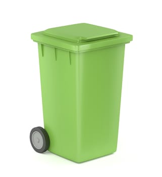 Green plastic waste container on white background 