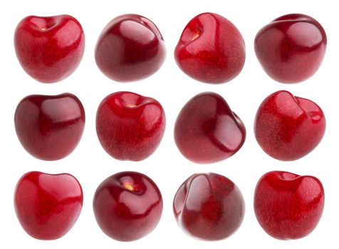 Isolated cherry. Collection of cherries isolated on white background with clipping path