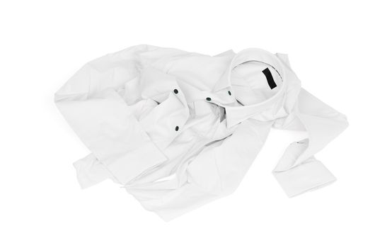 Unfolded white man shirt on white background - Unfolded, laundry