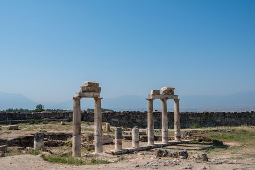 Photo of ancient city Hierapolis, near modern turkey city Denizli, Turkey