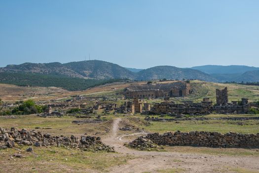 Photo of ancient city Hierapolis, near modern turkey city Denizli, Turkey