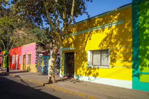 Colorful houses in Santiago city street, Chile