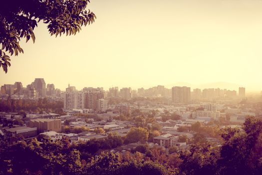 Santiago city aerial view at sunset, Chile