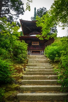 Jojakko-ji Shrine temple pagoda in Arashiyama bamboo forest, Kyoto, Japan