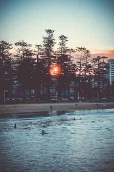 Manly Beach at sunset, Sydney, New South Wales, Australia