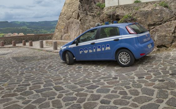 blue police car in italy island of sardinia 