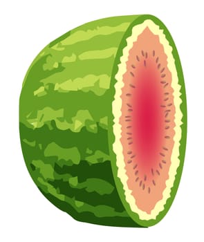 A typical watermelon sliced into half with seeds isolated on a white background