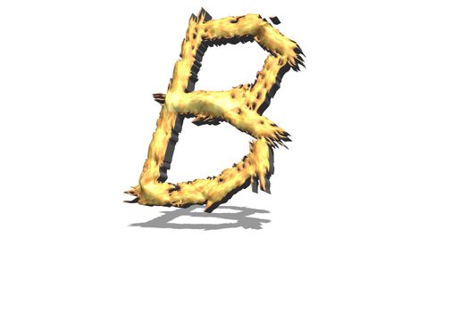 Letter B in burning flame light, 3D rendering isolated on black background, fire.