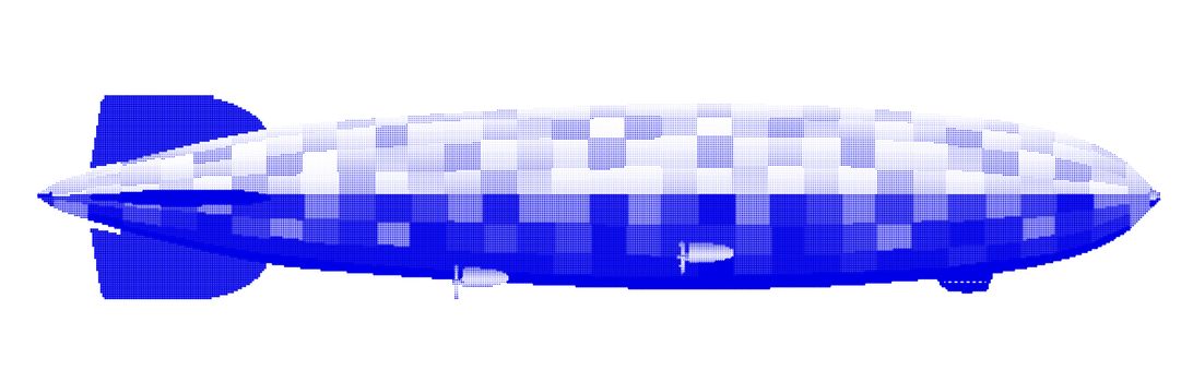 Large 1930sr German hydrogen filled airship in blue halftone over a white background