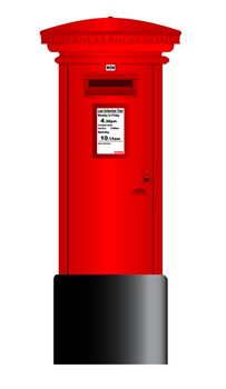 A typical british Royal Mail post box isolated over a white background.