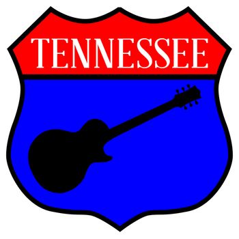 Route style traffic sign with the legend Tennessee and guitar silhouette