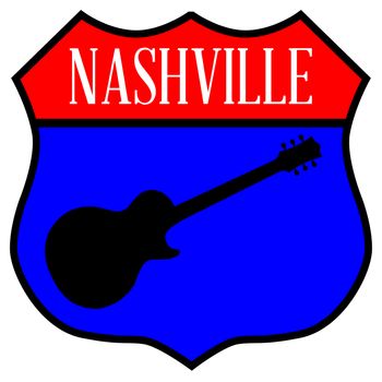 Route style traffic sign with the legend Nashville and guitar silhouette