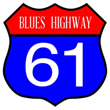 Route style traffic sign with the legend Blues Highway