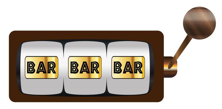 A typical cartoon style three bars on a spin of a one armed bandit or fruit machine over a white background