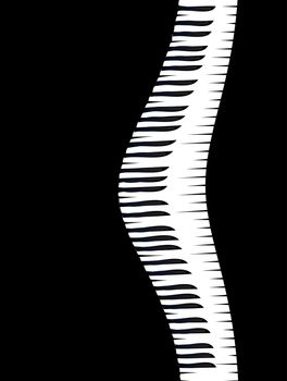 Abstract black and white piano keys set against a black background