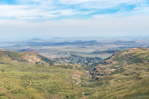 The view from the historic Jouberts Pass at Lady Grey in the Eastern Cape Province. Lady Grey is visible down below