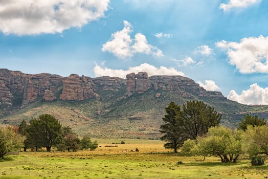 A view of Aasvoelberg (vulture mountain) at Zastron in the Free State Province of South Africa. The Eye is visible in the mountain