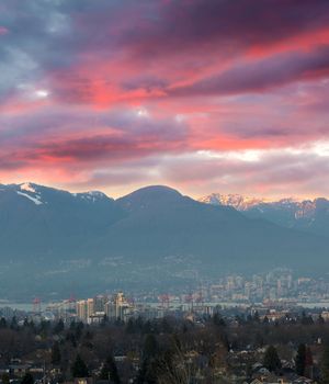 Sunset sky over city port of Vancouver BC British Columbia Canda