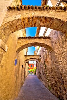 Street of Sirmione historic architecture view, Garda lake, Lombardy region of Italy