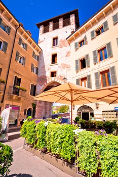Italian street and cafe in Verona view, tourist destination in Veneto region of Italy