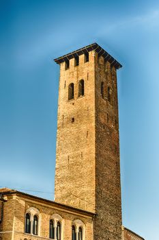 Tower of the Palazzo della Ragione, a medieval town hall building and landmark in Piazza delle Erbe, Padua, Italy