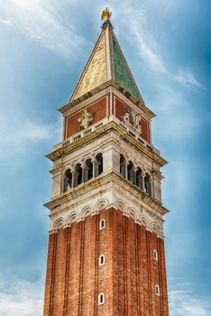 St Mark's Campanile, bell tower of St Mark's Basilica in Venice, Italy. Located in the Piazza San Marco, it is one of the most recognizable symbols of the city