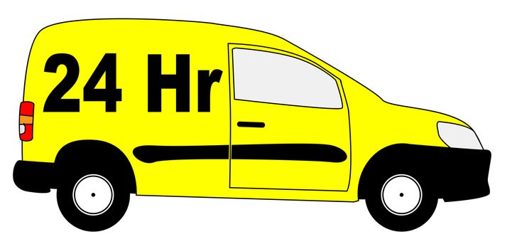 A small delivery van with text 24hr isolated on a white background