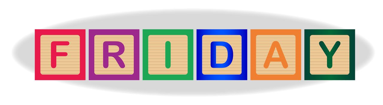 The word Friday spelled out in kiddies wooden block letters