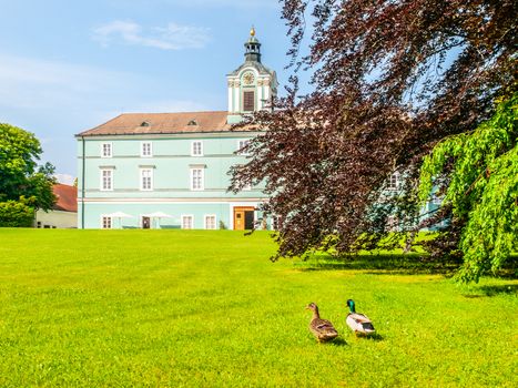 Park and renaissance chateau in Dacice, Czech Republic.