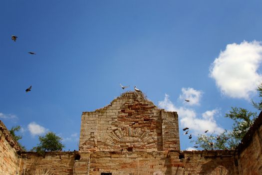 The ruins of the old German church. Photo. Ukraine