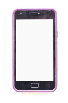 Front view of old smartphone isolated on white background.