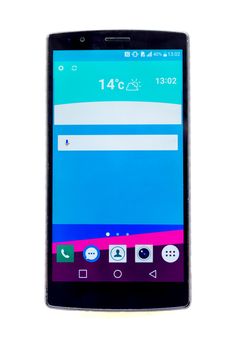 Front view of modern smartphone isolated on white background.