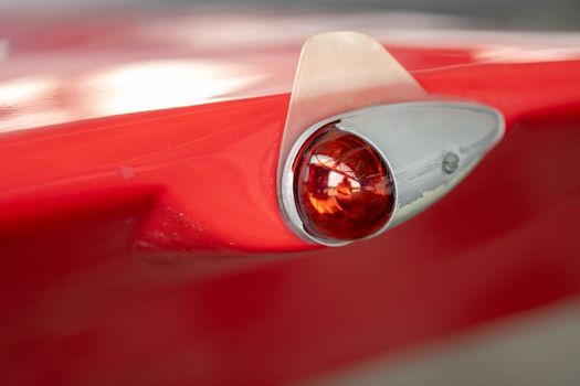 Wing of an airplane with position lighting, detailed close up photo