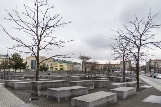The Memorial to the Murdered Jews of Europe. Memorial to the Jewish victims of the Holocaust, built of concrete slabs, In Berlin Germany