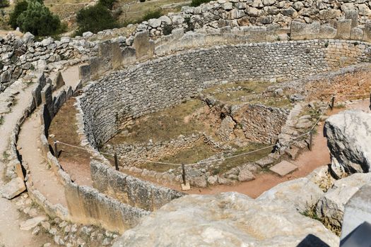 The archaeological site of Mycenae in the Peloponnese with the Lion Gate and Treasury Tombs