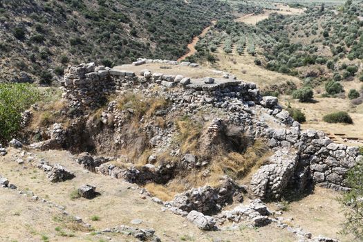 The archaeological site of Mycenae in the Peloponnese with the Lion Gate and Treasury Tombs