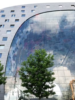 The gigantic window of the Markthal, famous market hall in central Rotterdam