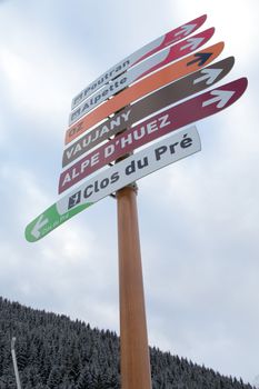 Slope signs in the ski resort of Alpe d Huez - Vaujany - Oz